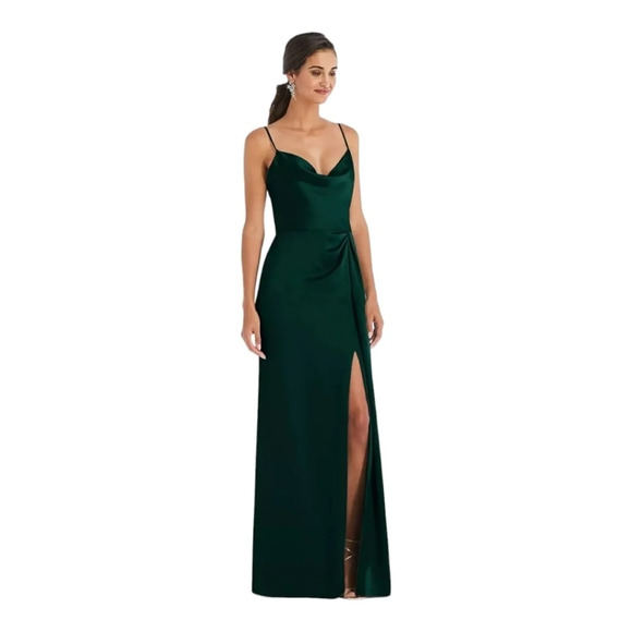 Dessy Collection Dresses & Skirts - Dessy Collection Cowl-Neck Draped Wrap Maxi Dress With Front Slit In Evergreen